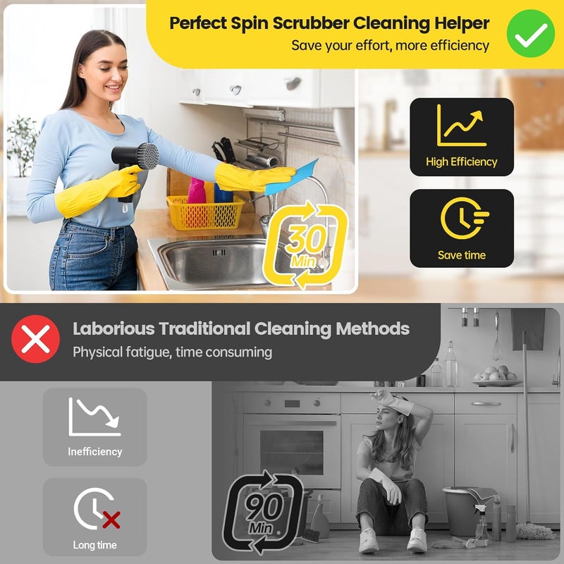 StarVal Electric Spin Scrubber, 3000 mAh Cordless Power With 8 Replaceable Heads, Dual Speed Lightweight Handheld for Cleaning Stove/Bowl/Sink/Corner/Tile/Grout (White) - Image 2